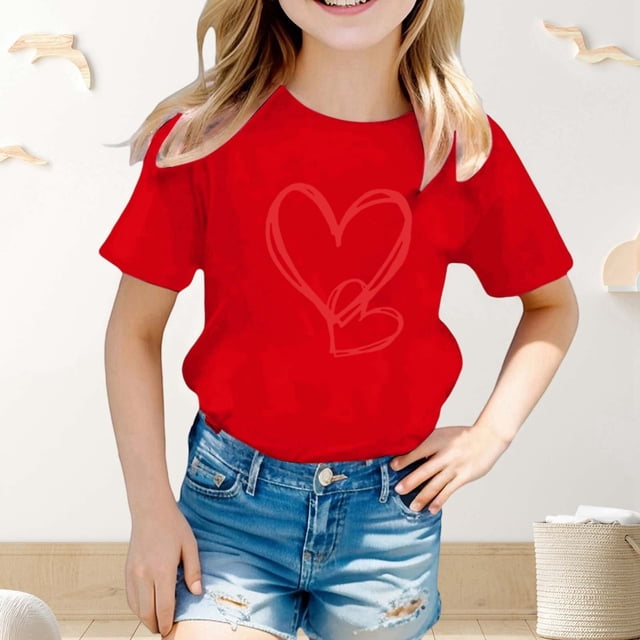 T-shirt Graphique de la Saint-Valentin pour Enfants, Chemise Imprimée Décontractée avec Slogan Amusant, Haut de Mode