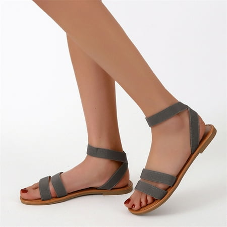

Hvyes Women s Open Toes Two Band Ankle Strap Flat Sandals Summer Casual Dressy Cute Sandals Comfortable Trendy Strappy Shoes Size 8.5