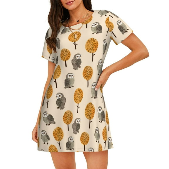 Cotton Nightgowns for Women - Tree Owl Prints Sleep Shirts for Women's Nightgowns & Sleepshirts, Soft Cotton Pajama Dress Shirts for Women, House Dress Sleepwear for Women