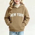 thumbnail image 2 of NEBWOAK Little Girls Hoodie, Khaki Fleece Pullover Sweatshirt Long Sleeve Varsity Print,Size 7-8T, 2 of 6