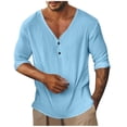 thumbnail image 2 of Men Fall Blouse Mineart Men Long Sleeve Henley Shirts Tops Loose V Neck Cotton Linen Casual Solid Color Shirts Lightweight Everyday Tops for Summer Fall Outdoor, 2 of 5