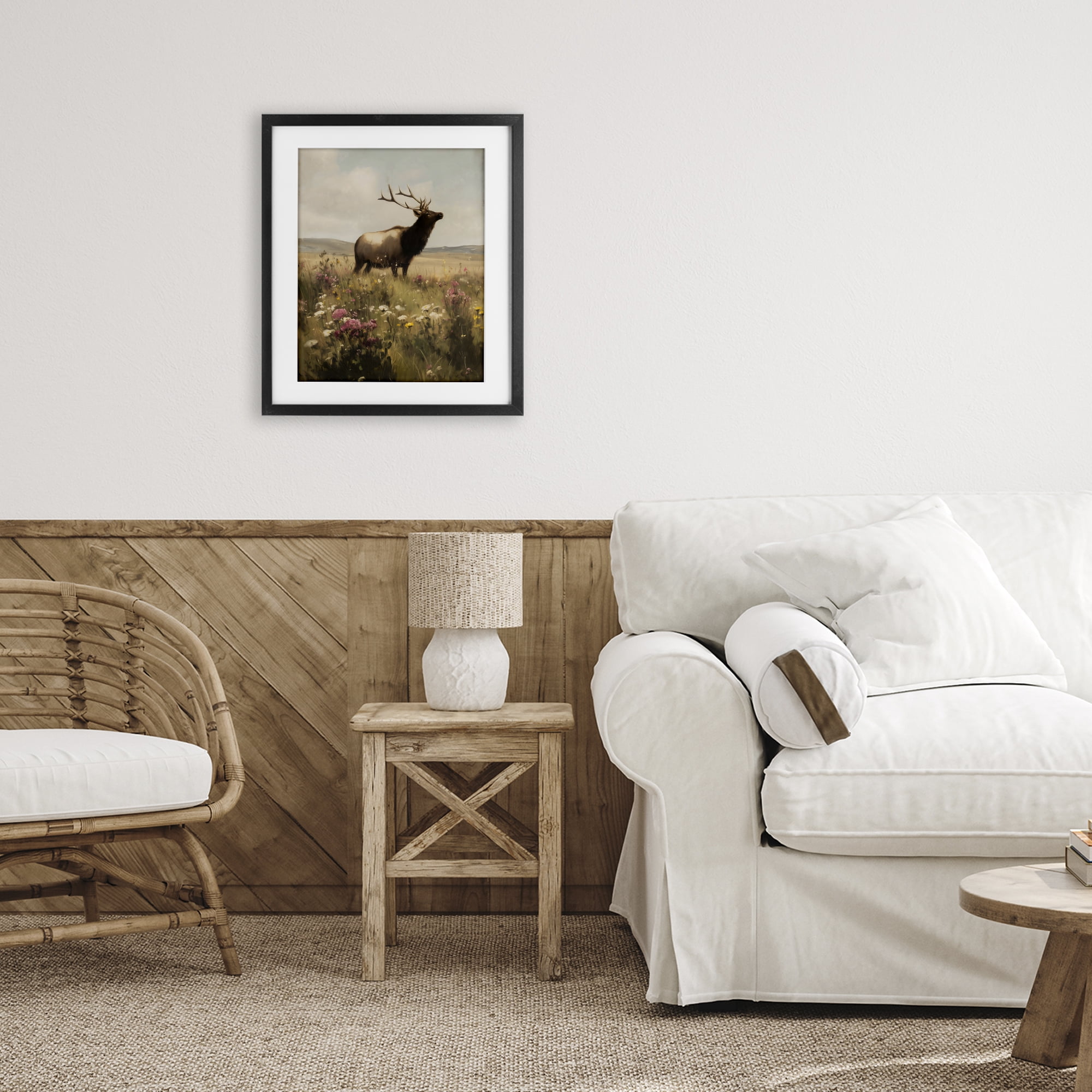 Stupell Industries Elk in the Wildflower Meadow Black Framed Print Under Glass, design by Arlington Prints