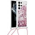 thumbnail image 2 of Long Crossbody Lanyard Clear Case for Samsung Galaxy S23 Ultra (Not S23) with Adjustable Neck Strap, Glitter Sparkly Bling Quicksand Phone Cover Cases for Samsung S23 Ultra QKG Rose Gold, 2 of 14