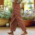 thumbnail image 2 of Women's Linen Cotton Blend Trousers with Elastic Waist and Side Slits Comfortable Straight Leg Casual Long Pants, 2 of 9