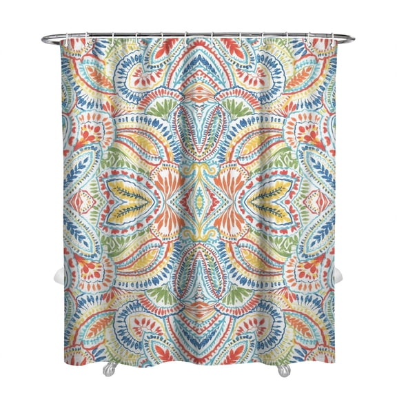 Extra Long Boho Shower Curtain 72x84 Inches - Vintage Floral & Tropical Leaves Pattern, Waterproof Bohemian Bathroom Decor with 12 Hooks, Tribal Rustic Style
