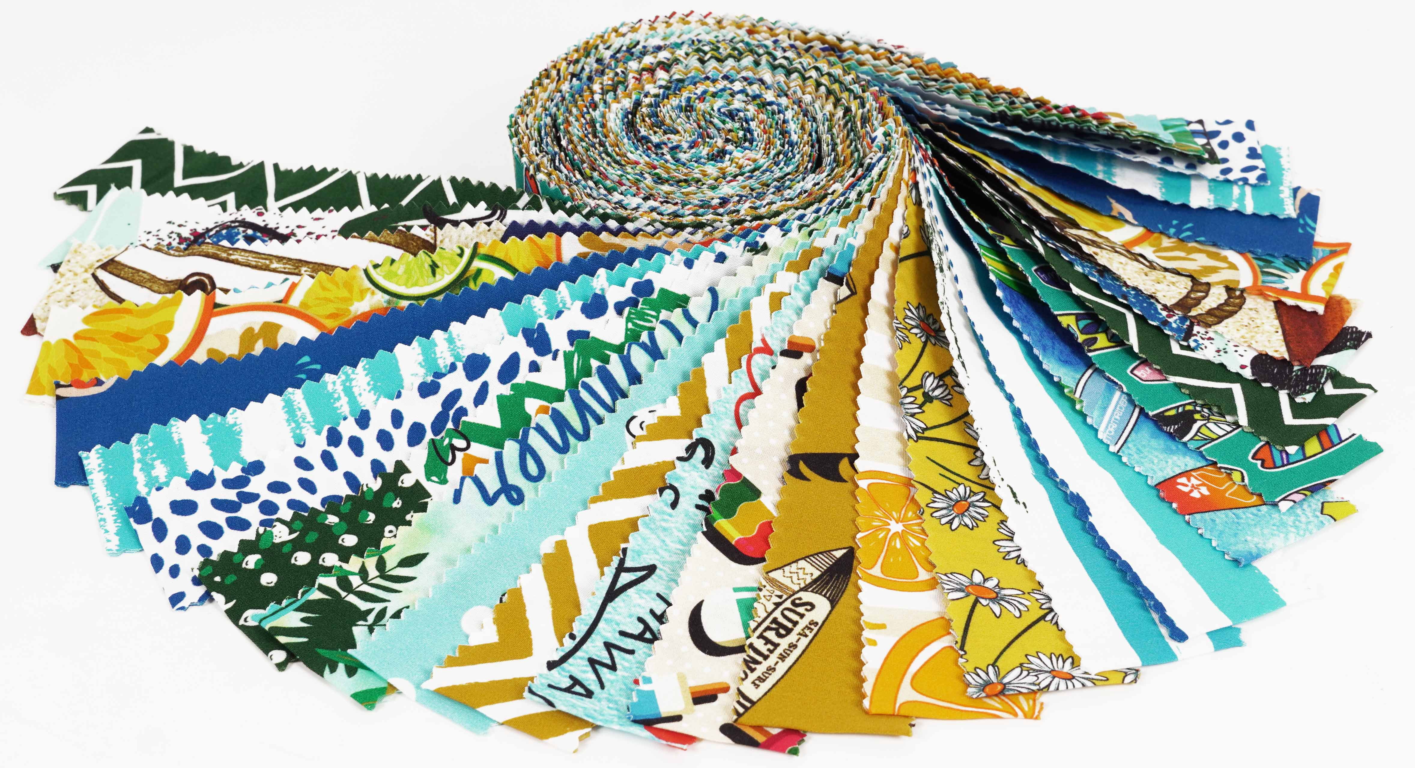 Soimoi 40Pcs Summer Print Precut Fabrics Strips Roll Up 1.5x42inches Cotton Jelly Rolls For Quilting - Multicolor