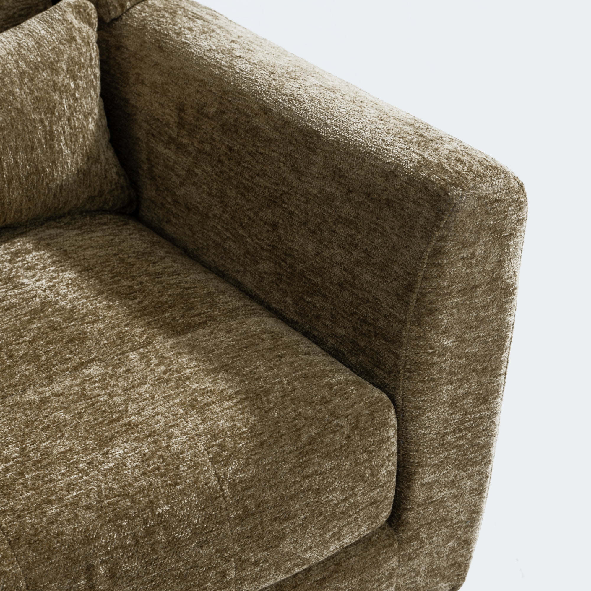 Leumius Modern Accent Chair with Solid Wood Leg, Chenille Armchair with Pillow, Comfy Soft Padded Lounge Chair for Small Space, Bedroom, Living Room Olive Green