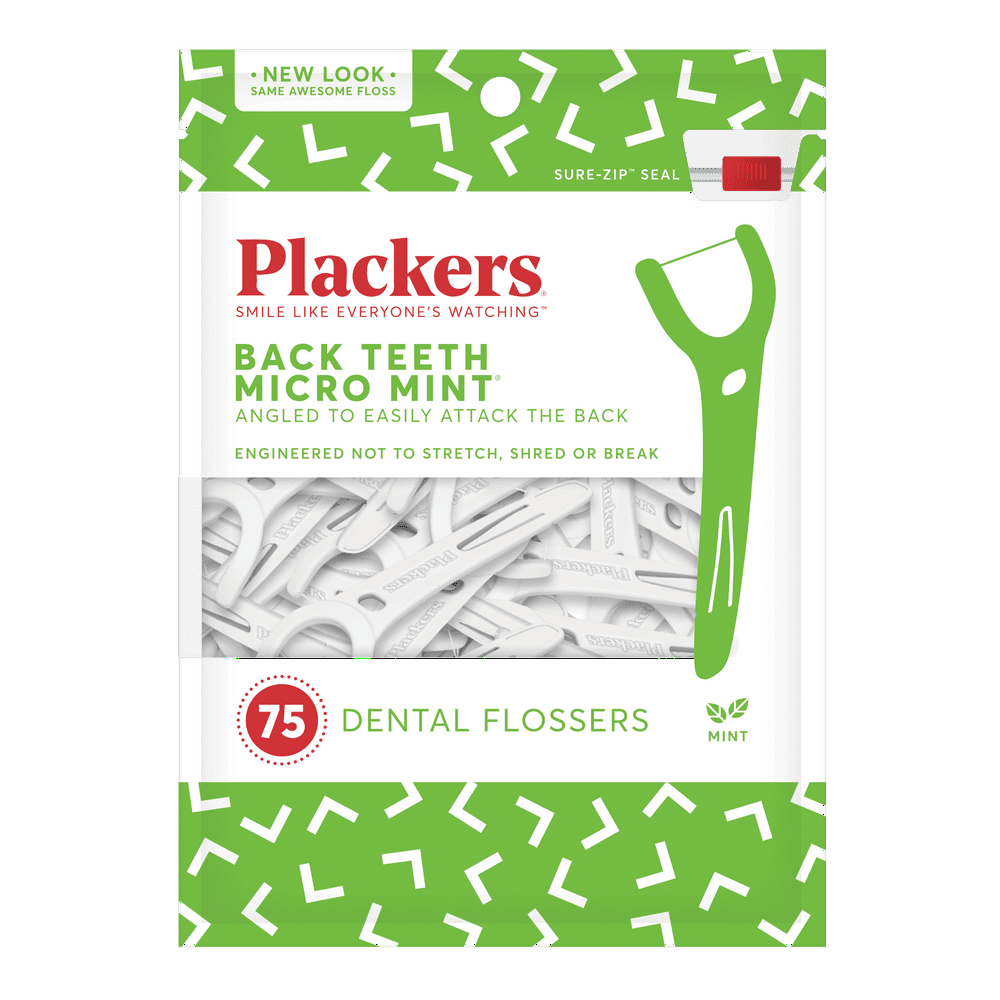 Plackers Back Teeth Micro Mint Dental Floss Picks, 75 Count Walmart