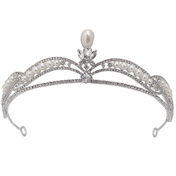 KAKOWELY Diadema de corona de novia, diadema de boda, corona de diamantes de imitación, corona de perlas artificiales