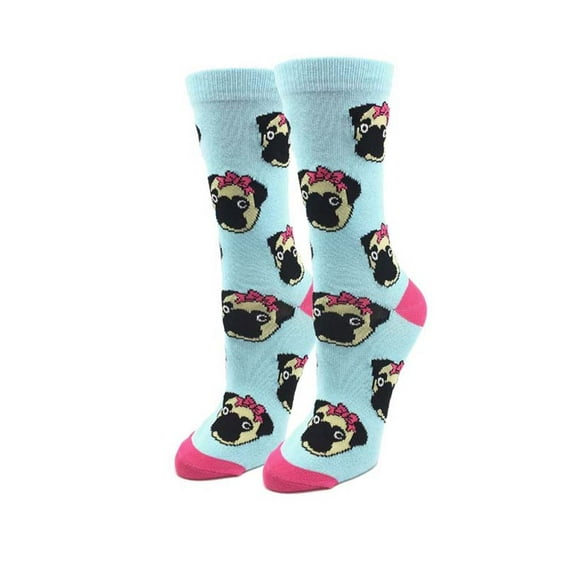 Lady Pugs One Size Fits Most Blue Blue Ladies Crew Socks