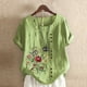 thumbnail image 1 of DTBPRQ - Camisas de lino para mujer, blusa bordada de algodón y lino, manga corta, estilo bohemio mexicano, camiseta informal, 1 of 4
