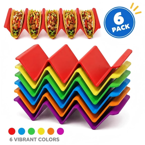 6 Pack Colorful Taco Holder Stands, Large Taco Tray Plates Holds 2 or 3 Tacos Each, V Shape Rack Server Hard Tortilla Holder for Kitchen, Family Dinner