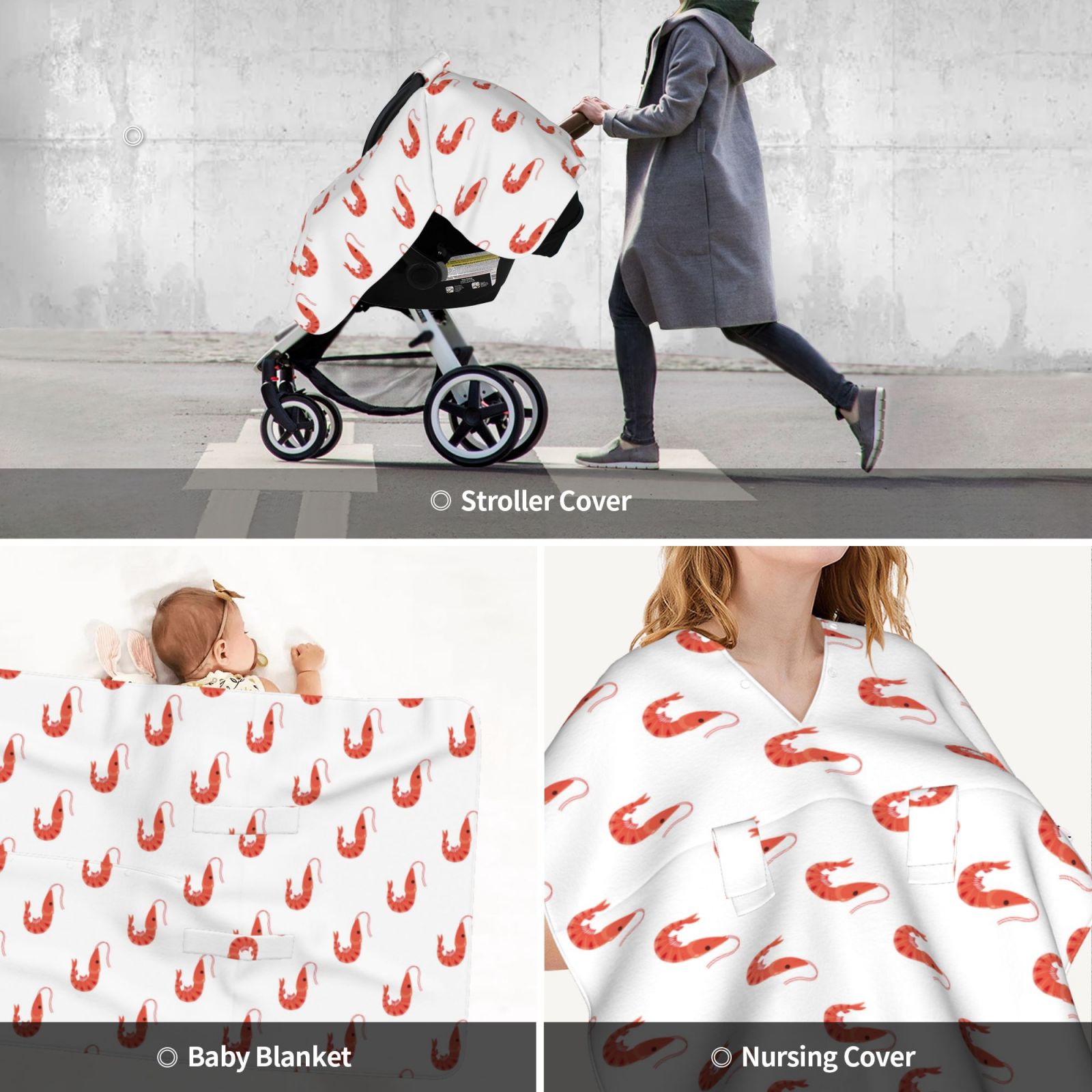 Car Seat Cover Baby - Shrimp No.9037 Breathable Infant Car Seat Cover for Baby Carseat, Lightweight Comfort Baby Essentials Must Haves Newborn Stuff for Girl Boy