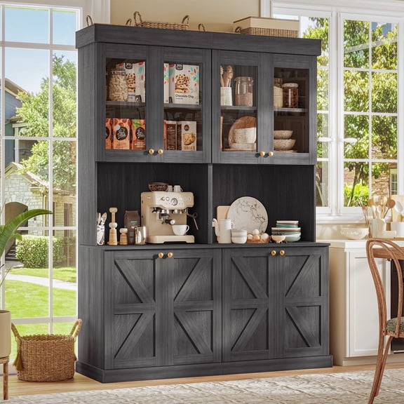 71" Tall Farmhouse Pantry Cabinet,Freestanding Coffee Bar Hutch With With Adjustable Shelves.For Home Office,Living Room,Dining Room,Black,2 Pcs