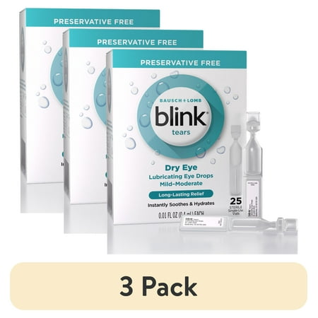 (3 pack) Blink tears lubricating eye drops preserative free, 25 count