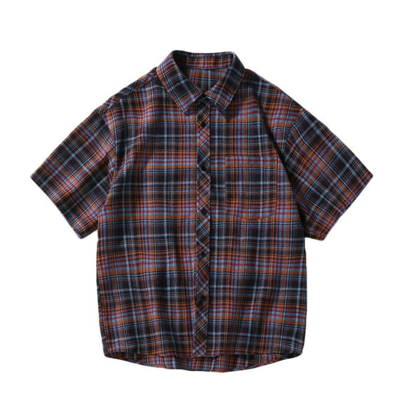 XMMSWDLA Mens Casual Button Down Short Sleeve Shirts Cotton Plaid Summer Shirts for Men with Pockets Red Swim Shirts for Men