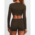 thumbnail image 5 of ZAXARRA Women Two Piece Outfits Sets Long Sleeve Crop Tops Skinny Shorts Sets, 5 of 6