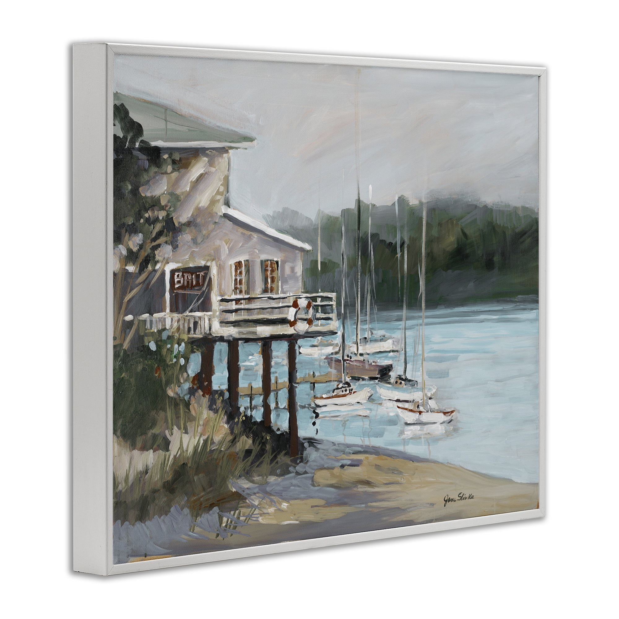 Stupell Industries Boat Marina Harbor Coastal Painting White Framed Art Print Wall Art, 30 x 24