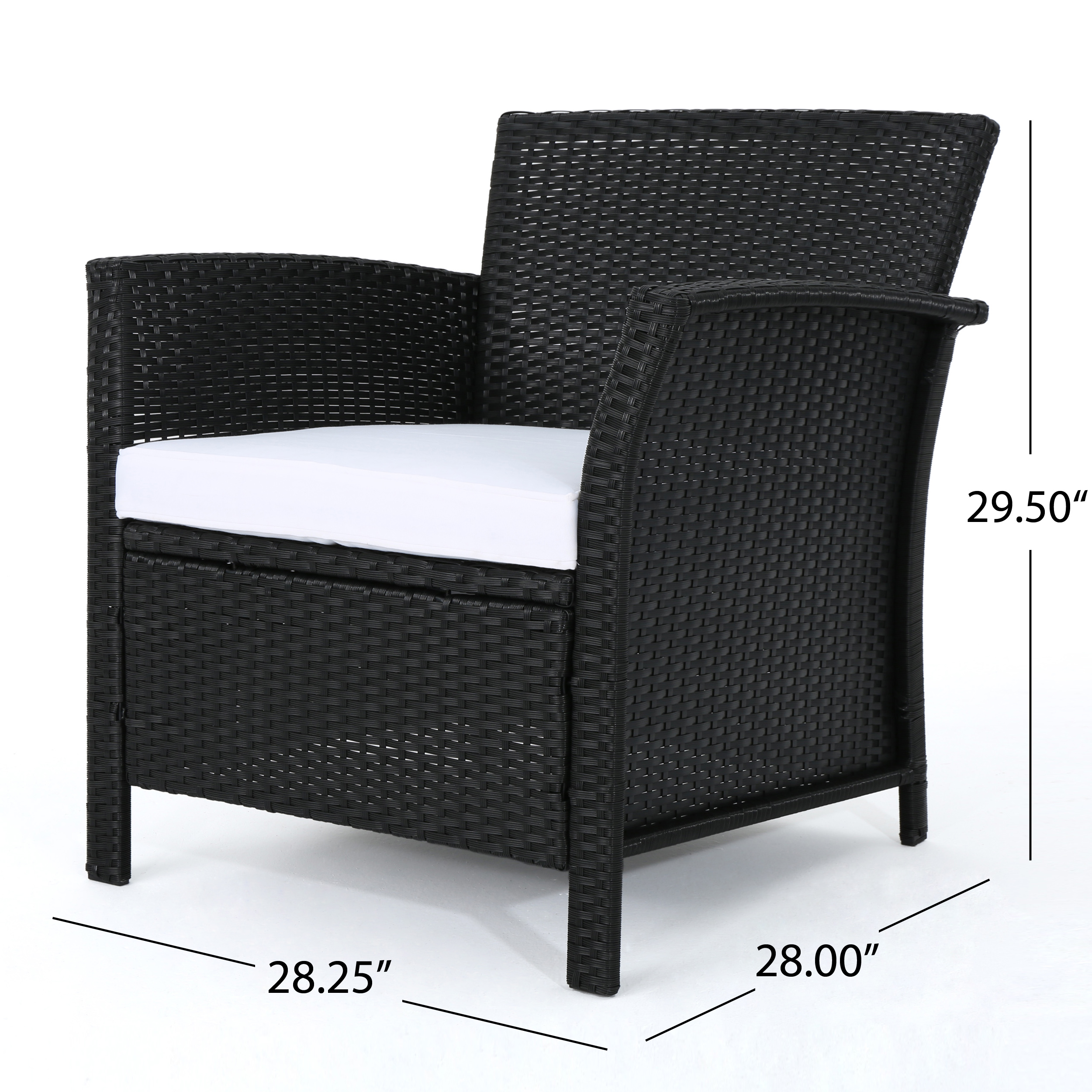 Anton Outdoor 4 Piece Wicker Chat Set with Cushions, Black, White - image 2 of 7