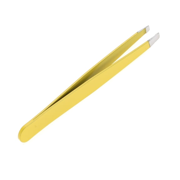 Unique Bargains 1 Pc Solid Color Flat Edge Eyebrow Tweezer for Bathroom Travel Hotel Yellow Stainless Steel