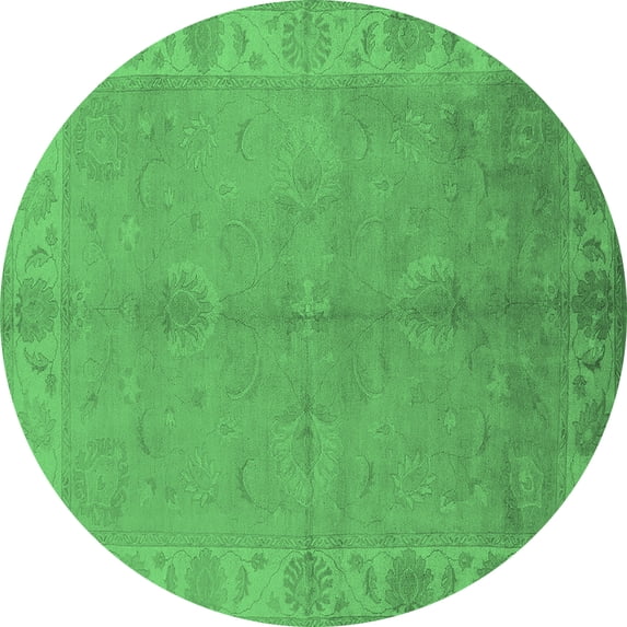 Ahgly Company Indoor Round Oriental Emerald Green Traditional Area Rugs, 7' Round