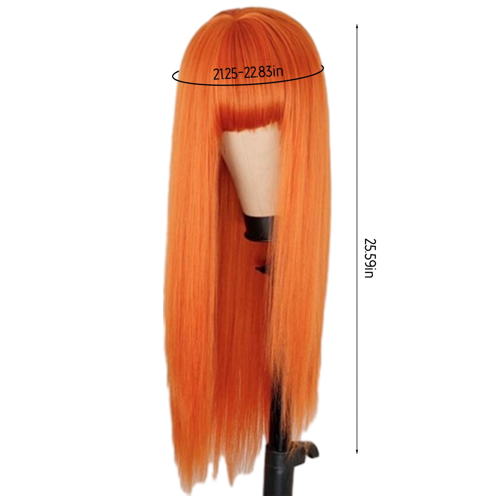 YSGFHGJW Human Hair Wig,Long Straight Wig With Bangs Hair Wig For Women Synthetic Natural Wig ,Various Colors Available,Daily Wear Party And Cosplay Soft Wig,Orange