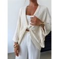 thumbnail image 2 of Women'S Twist Front Cropped Crochet Sweater Asymmetrical V Neck Oversized Bat Wing Pullover Knit Tops White S, 2 of 8