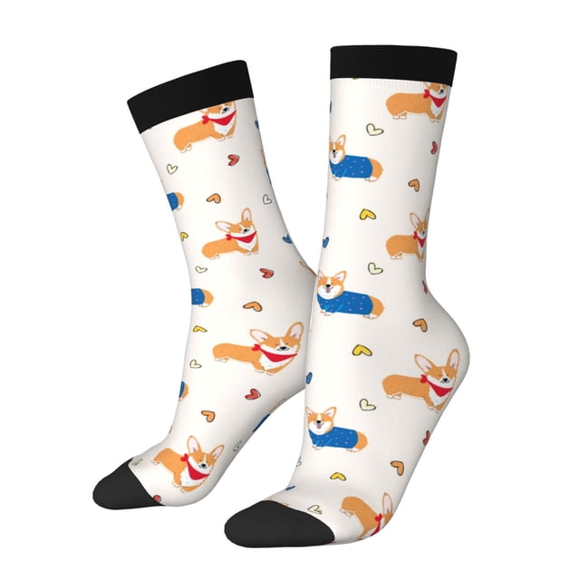 Balery Corgi Dog And Heart Calcetas Largas con Estampado para Hombre y Mujer – Suaves y Transpirables, Talla Única (US 5-11)