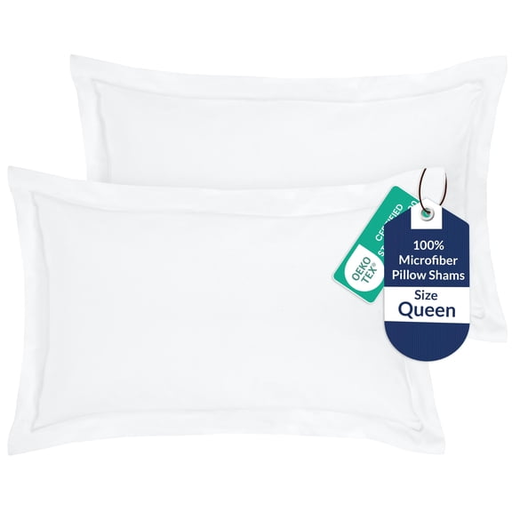 Royale Linens Pillow Shams 2 Pack Queen Size 20x30 Inch - Brushed 1800 Microfiber - Bed Pillow Shams, Wrinkle Resistant Super Soft and Cozy - Back Overlap Closure - Oxford Pillowcase (Queen, White)