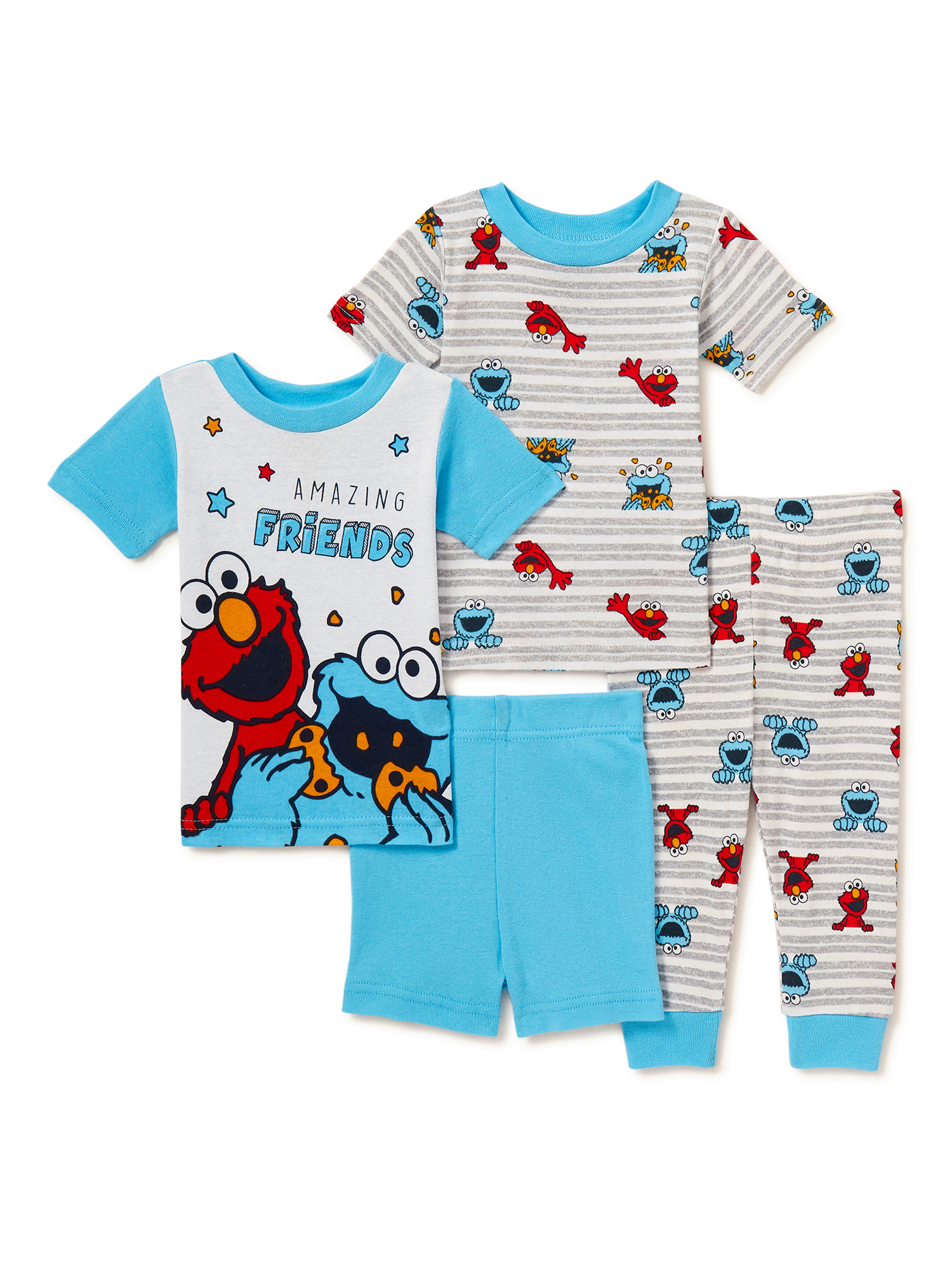 Sesame Street Boys 4-Piece Cotton Pajama Set