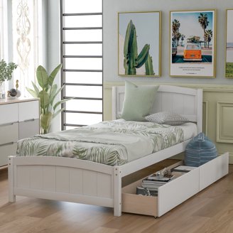 P PURLOVE Twin Trundle Daybed With Headboard - Wood Platform Bed Frame, Pull-Out Trundle, Gray Finish