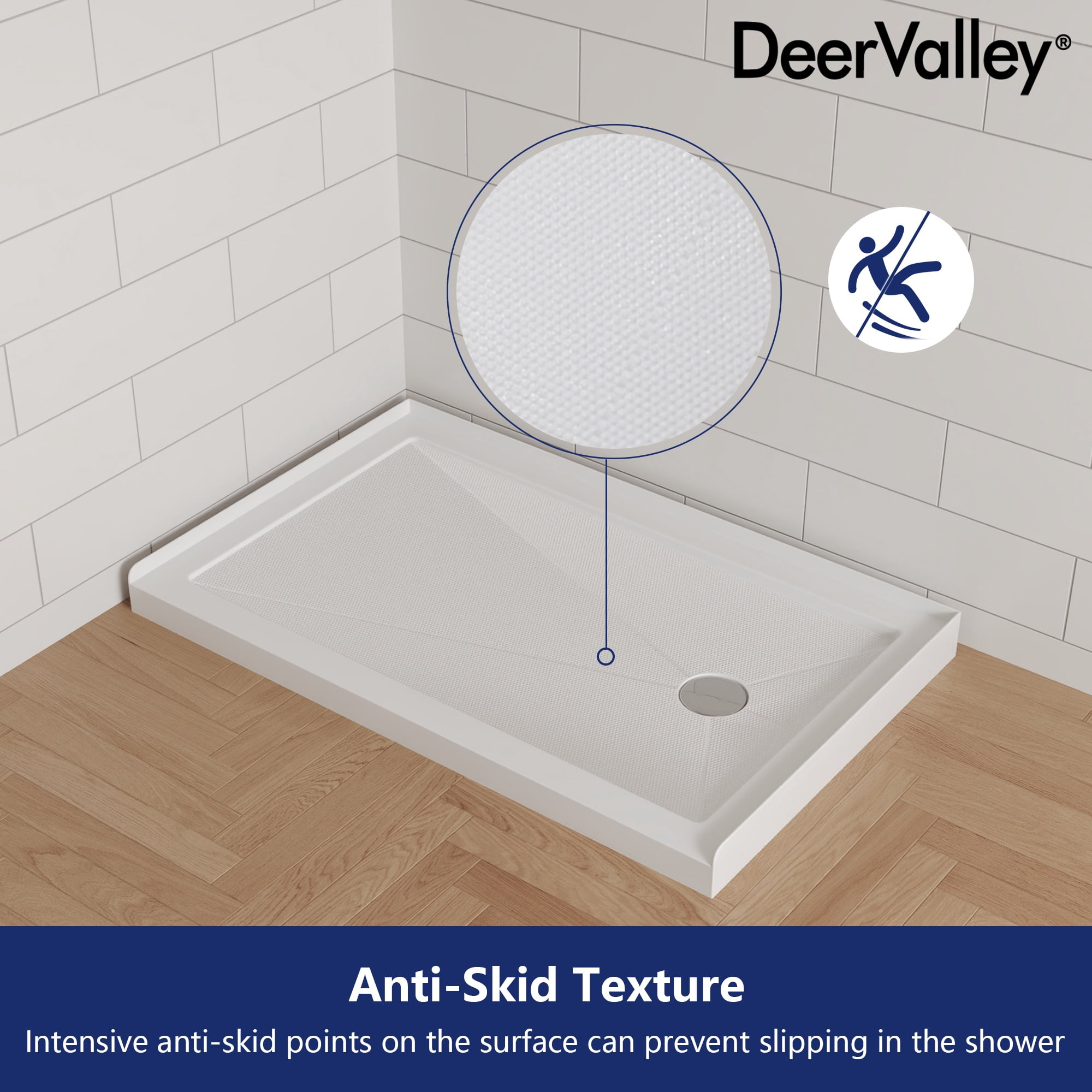 DeerValley Rectangular 48 in. L x 30 in. W Acrylic Alcove Shower Pan Base with Right Drain in White