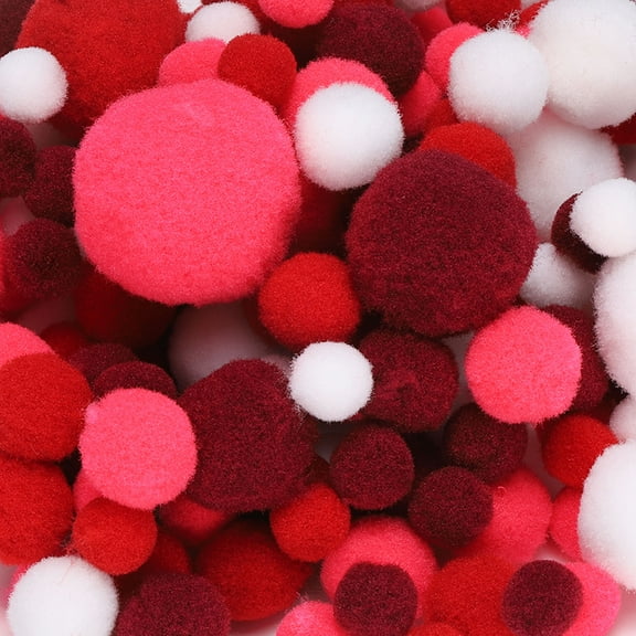 Fuzzy Pom Poms Balls, 120 Pcs Assorted Sizes Mini PomPoms for Crafts Jewelry Making Red Series