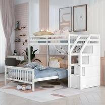 Bellemave Twin Over Full Bunk Beds with Stairs, Wooden Storage Stairway Bunk Beds Can be Divided into Loft Beds and Platform Bed, No Box Spring Needed (White)