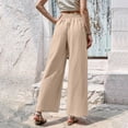 thumbnail image 5 of Fitness Clothing Women's Linen Blend Wide Leg Pants Elastic Drawstring Waist Casual Summer Beach Pants with Pocket Brown XL, 5 of 6