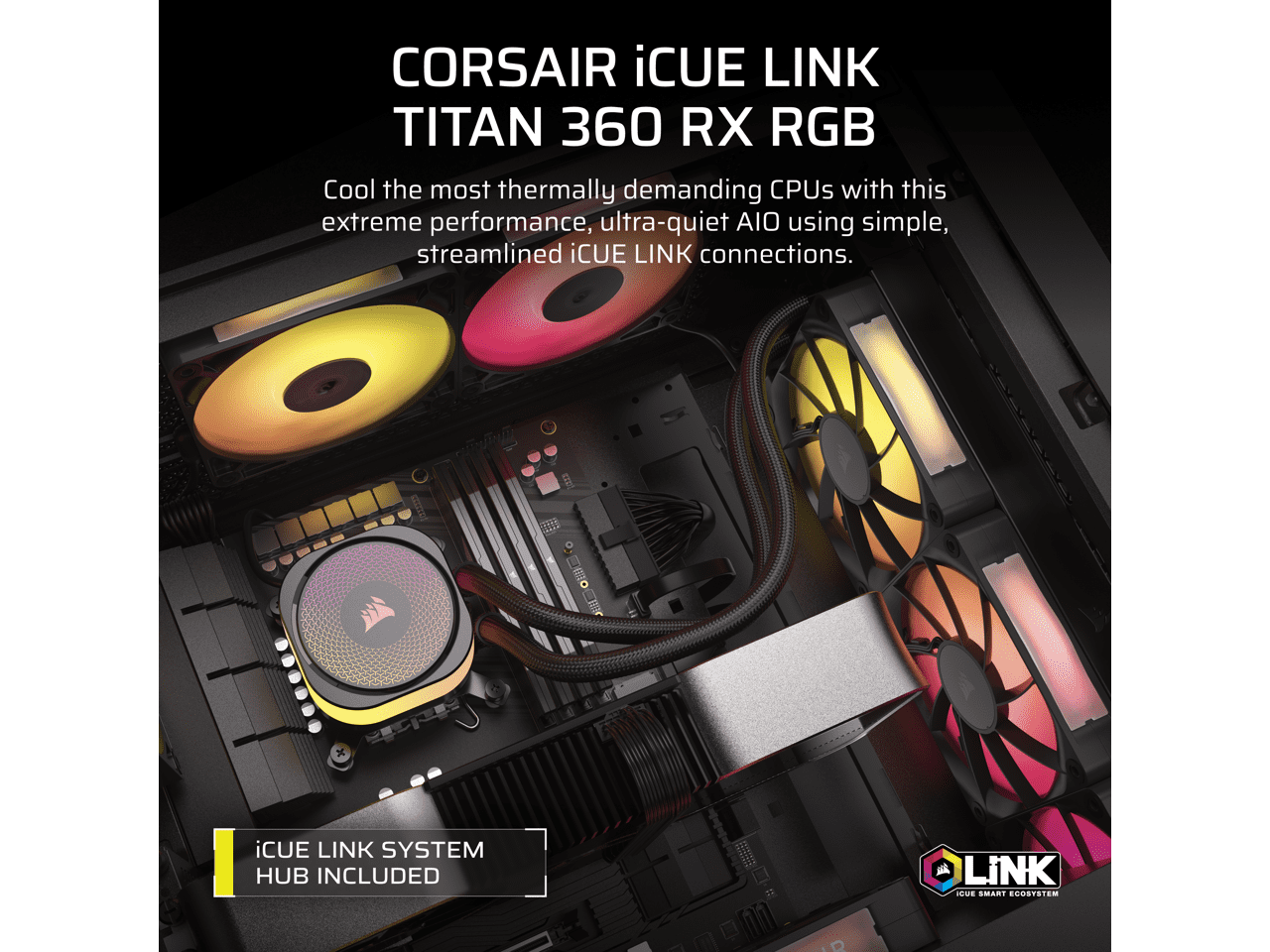 CORSAIR iCUE LINK TITAN 360 RX RGB Liquid CPU Cooler - RX120 RGB Fans - Fits Intel LGA 1851/1700, AMD AM5/AM4 - iCUE LINK System Hub Included