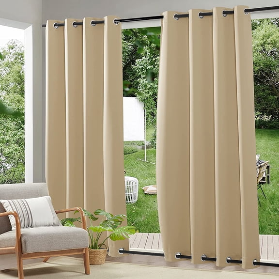 2 Panels Outdoor Patio Curtains - Weighted Waterproof Drapes Blackout Shades Thermal Insulated Privacy Windproof Draperies for Gazebo Porch Sliding Door, Biscotti Beige, W52 x L84