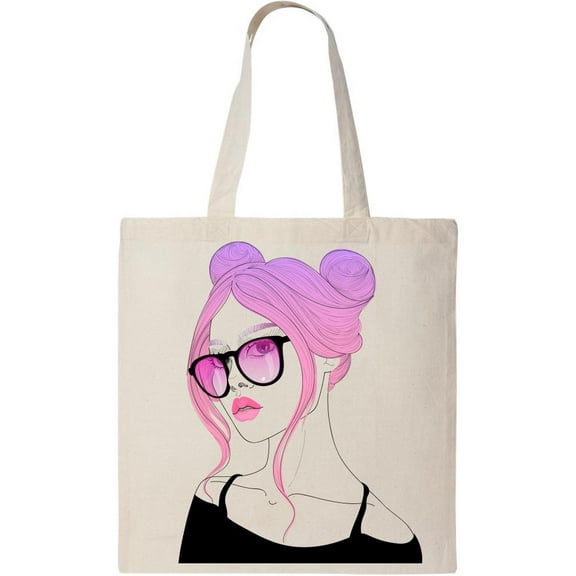 Smartprints Beautiful Girl With Pink Hair Tote Bag - Image by Shutterstock, One Size Cotton Canvas Tote Bag