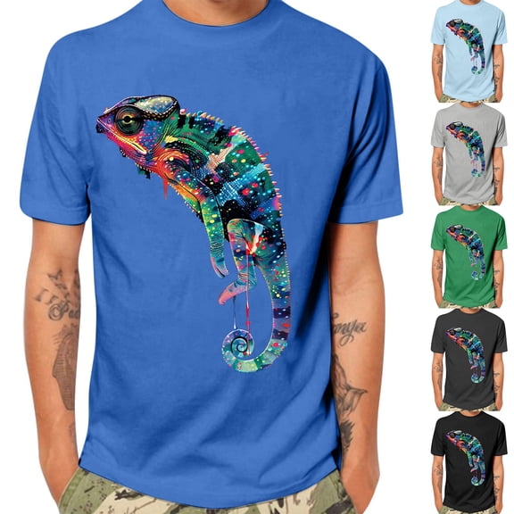 ZRGHAOYLQ Mens Summer Funny T Shirts Colorful Lizard Graphic Tees Lightweight Breathable Short Sleeve Shirts Big and Tall Casual Workout Tops
