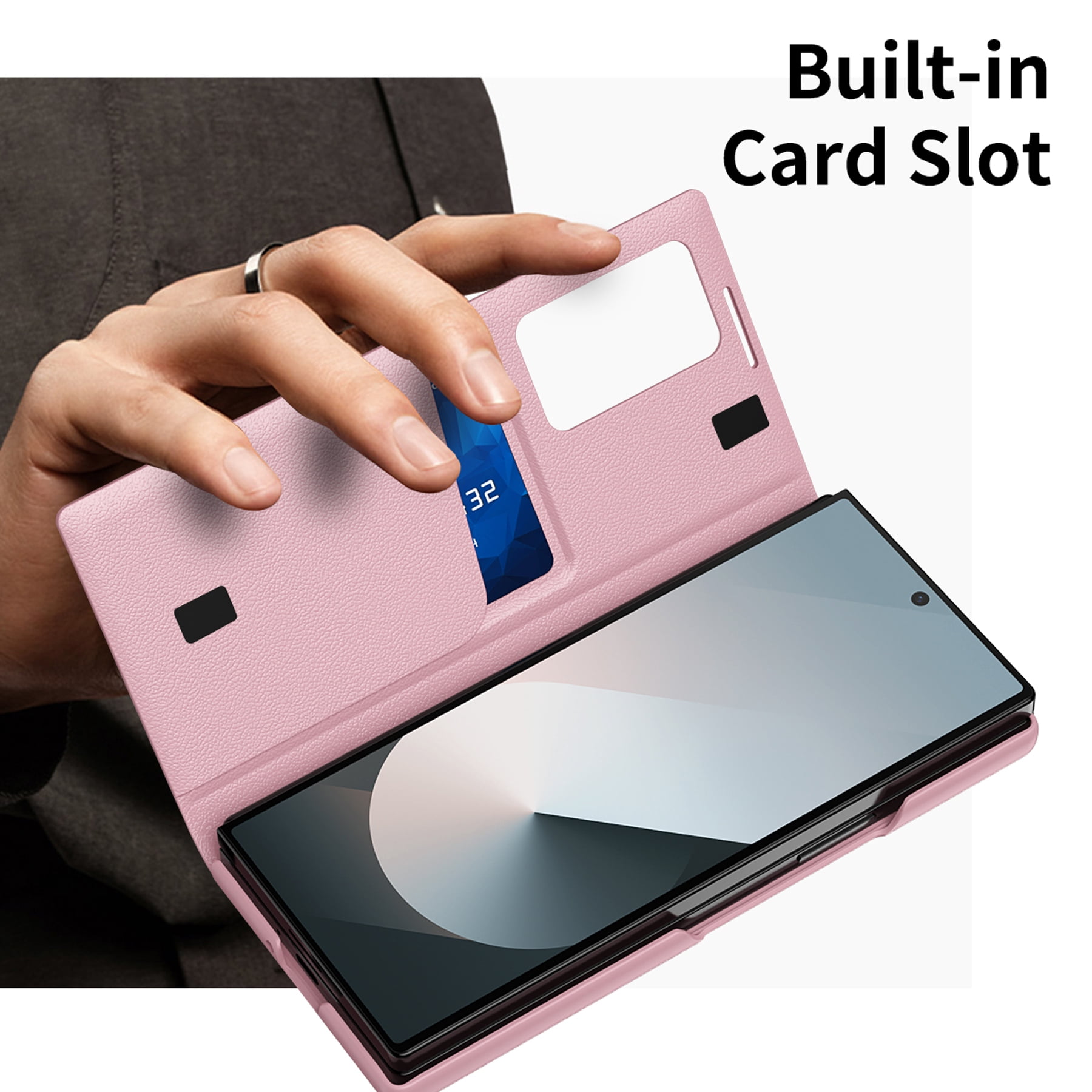 For Samsung Galaxy Z Fold 7 Case PU Leather Flip Case,With Intelligent Window,With Card Holder,Anti-fall Rugged Shockproof Protective Phone Case Cover for Samsung Galaxy Z Fold 7,Pink