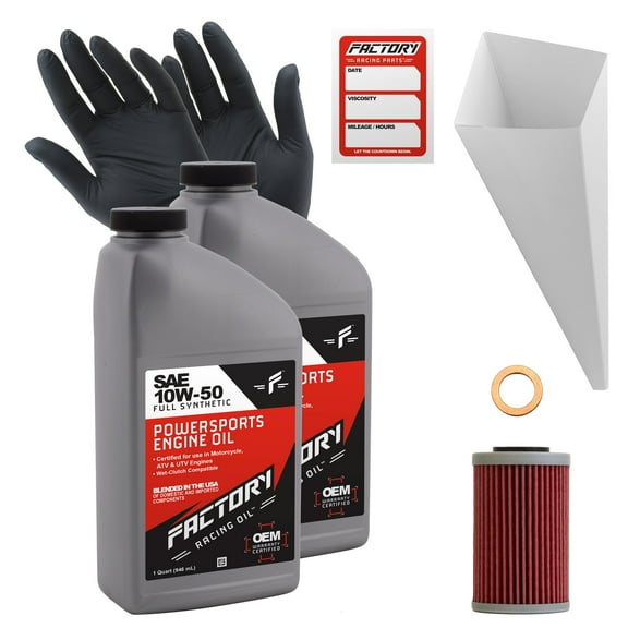 Factory Racing Parts 10W50 Oil Change Kit compatible with KTM 400 450 520 525 EXC/MXC/SX, 400 525 XC-W, 690 Duke/Enduro - 2 Quarts