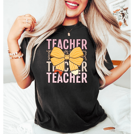 Pink Coquette Pencil shirt, back to school shirt,Teacher shirt,teacher appreciation, Leopard Teacher sweatshirt