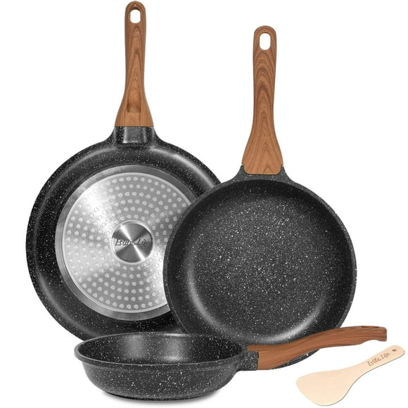 ESLITE LIFE - Juego de sartenes de cerámica antiadherentes, no tóxicas, para tortillas de huevo, compatibles con todo tipo de cocinas (gas, eléctricas e inducción), sin PTFE ni PFOA (negras)