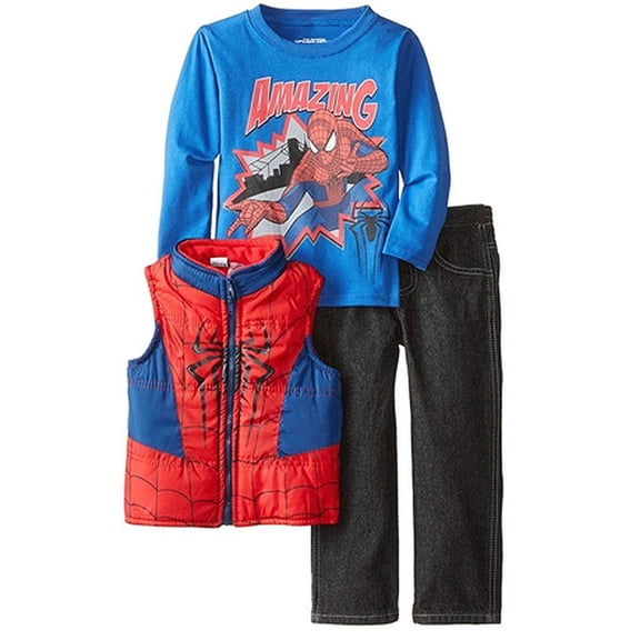 Marvel Little Boys' Toddler 3 Pieced the Amazing Spider Man Vest Shirt and Pant SET 2T