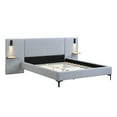 thumbnail image 4 of New Chic Linen Upholstered Bed with Integrated Lights and Shelves, Grey, Queen, 4 of 6