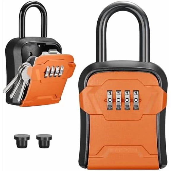 Lock Box, Key Lock Box Wall Mount & Portable Combination Lockbox with Resettable Code, Security Lockbox for Outside House Keys, Apartment Realtors Spare Keys Storage (1 Pack, Orange)