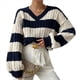thumbnail image 2 of Suéter Corto de Pescador con Cuello en V y Larga para Mujer, Jersey de Punto Azul y XL, 2 of 9