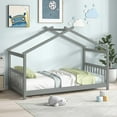 thumbnail image 1 of Costway Twin Size House Bed with Roof Wooden Low Floor Bed No Box Spring Needed Grey, 1 of 9