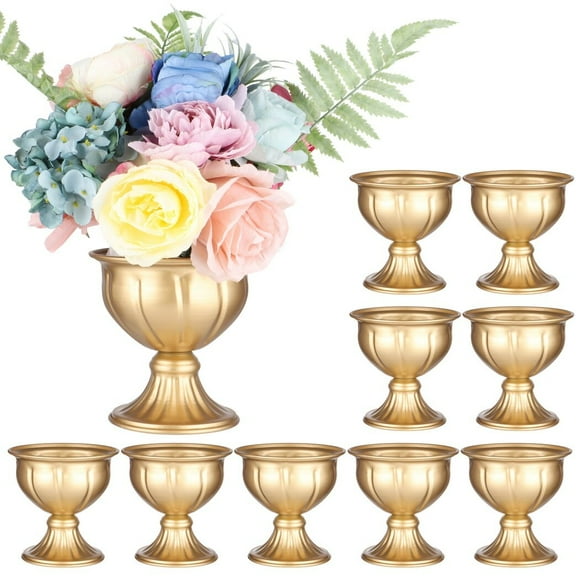 10 Pcs Gold Metal Vases, Small Flower Vase Set, 4.9 x 5.1 x 3.9 Inches Gold Vases for Centerpieces, Mini Metal Flower Pots, Compote Vase for Home Wedding Party Decor
