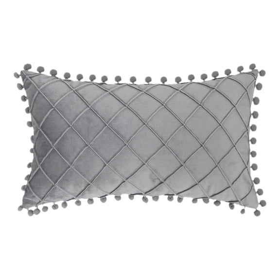 REGALWOVEN Couch Pillow Cases 1 Pack Soft Pom-poms Velvet Throw Pillow Covers for Farmhouse Home Decor Grey 12" x 20"
